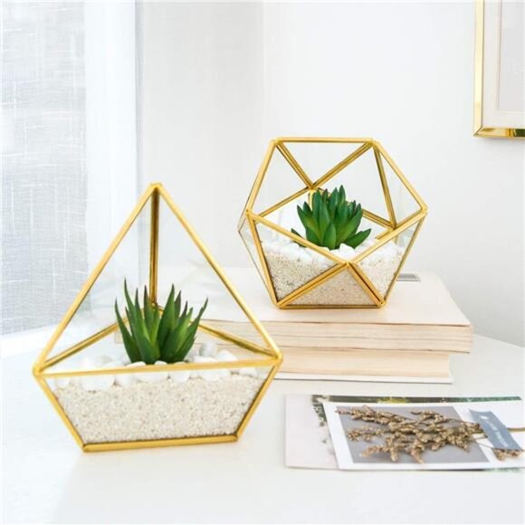 Artificial Succulent in 3 Pack Mini Glass Geometric Terrarium, Miniature - Picture 2 of 7